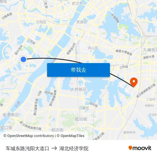 车城东路沌阳大道口 to 湖北经济学院 map
