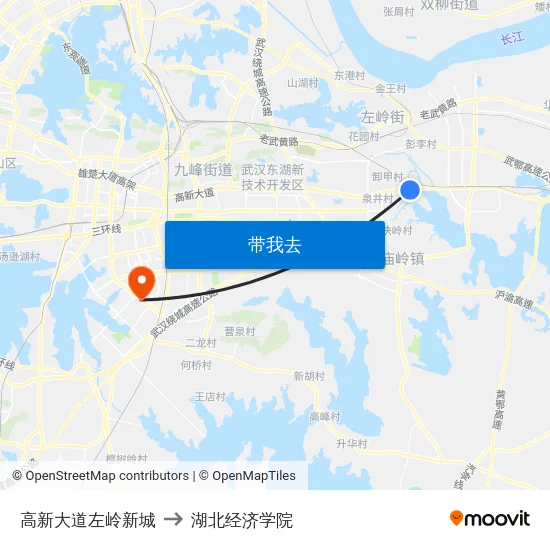 高新大道左岭新城 to 湖北经济学院 map