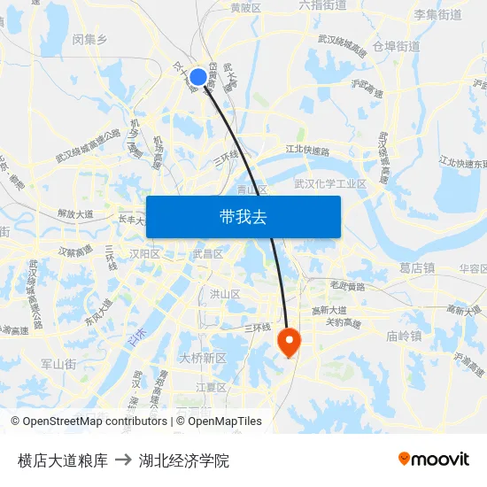 横店大道粮库 to 湖北经济学院 map