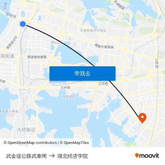武金堤公路武泰闸 to 湖北经济学院 map