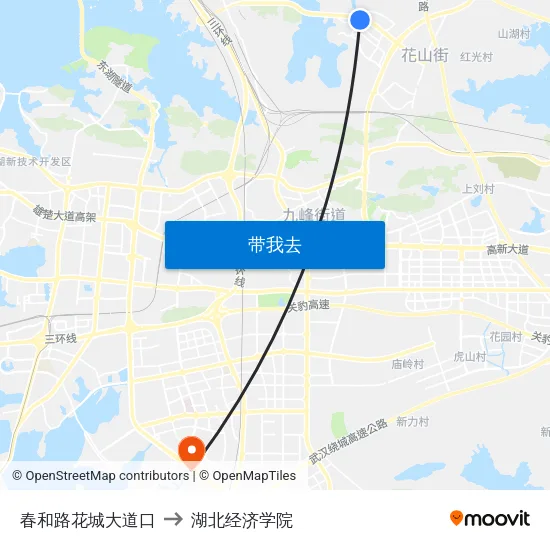 春和路花城大道口 to 湖北经济学院 map