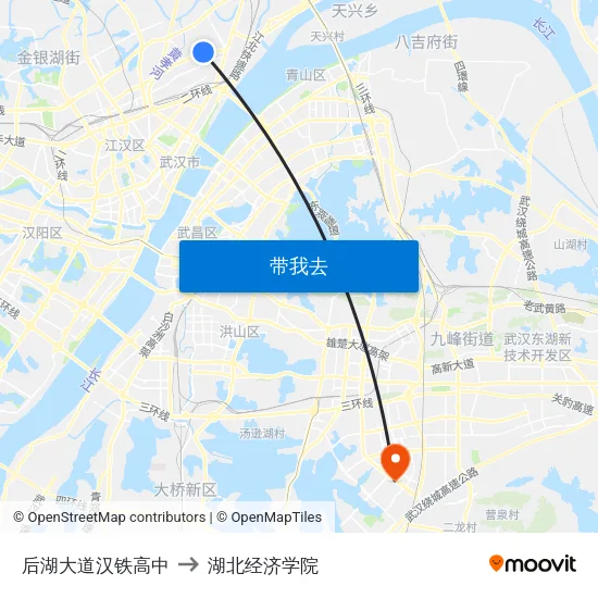 后湖大道汉铁高中 to 湖北经济学院 map