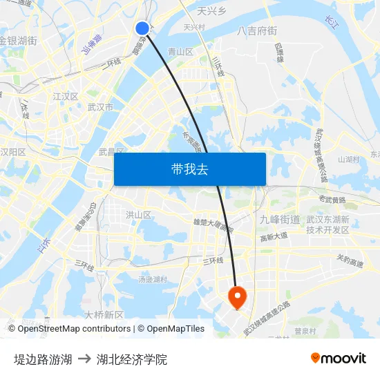 堤边路游湖 to 湖北经济学院 map