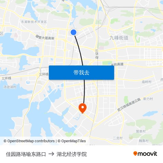 佳园路珞喻东路口 to 湖北经济学院 map