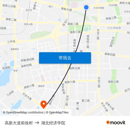 高新大道前徐村 to 湖北经济学院 map