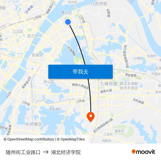 随州街工业路口 to 湖北经济学院 map