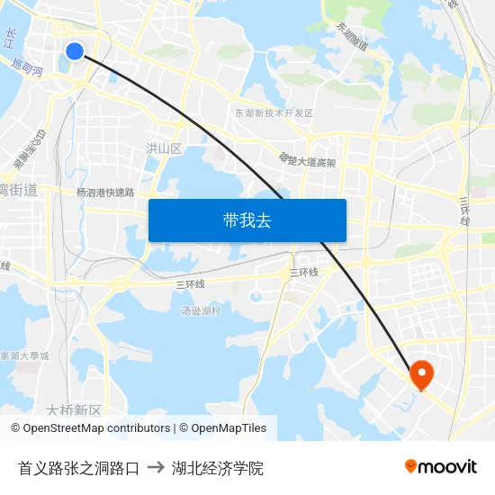 首义路张之洞路口 to 湖北经济学院 map