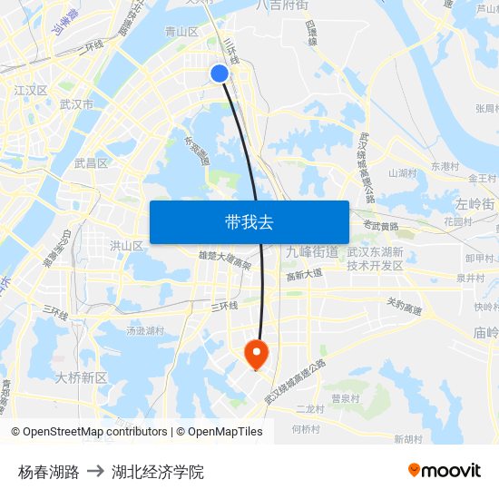 杨春湖路 to 湖北经济学院 map