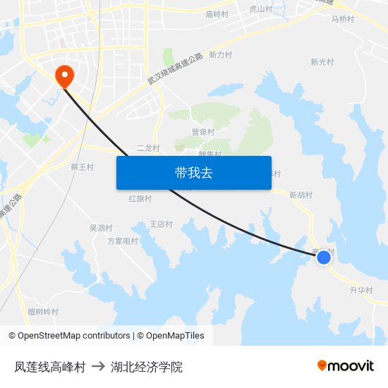 凤莲线高峰村 to 湖北经济学院 map