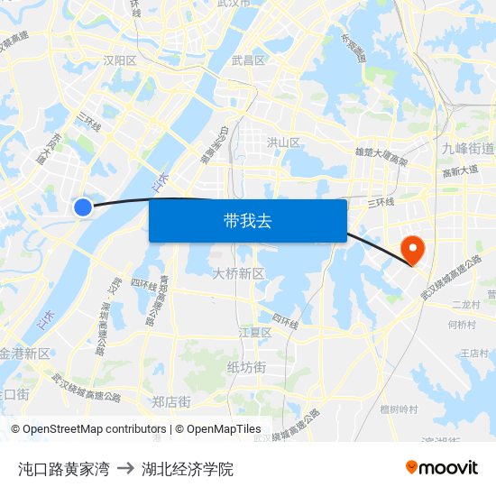 沌口路黄家湾 to 湖北经济学院 map