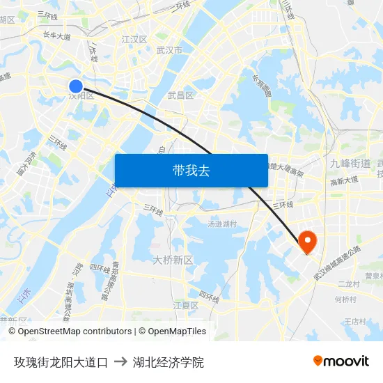 玫瑰街龙阳大道口 to 湖北经济学院 map