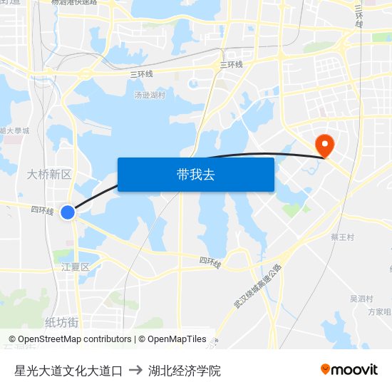 星光大道文化大道口 to 湖北经济学院 map