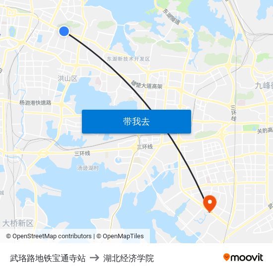 武珞路地铁宝通寺站 to 湖北经济学院 map