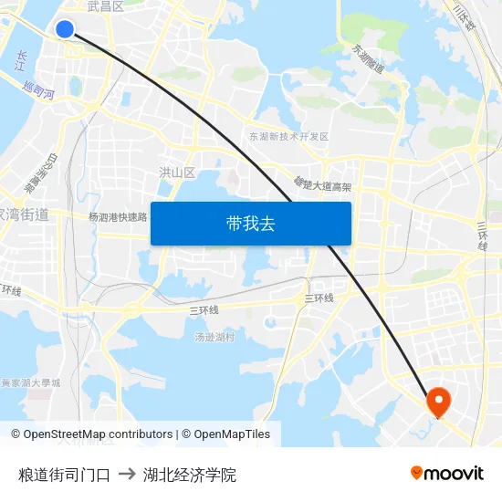 粮道街司门口 to 湖北经济学院 map