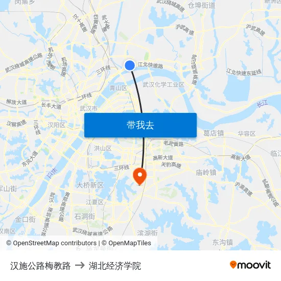 汉施公路梅教路 to 湖北经济学院 map