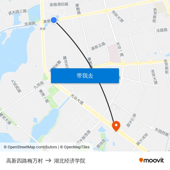 高新四路梅万村 to 湖北经济学院 map