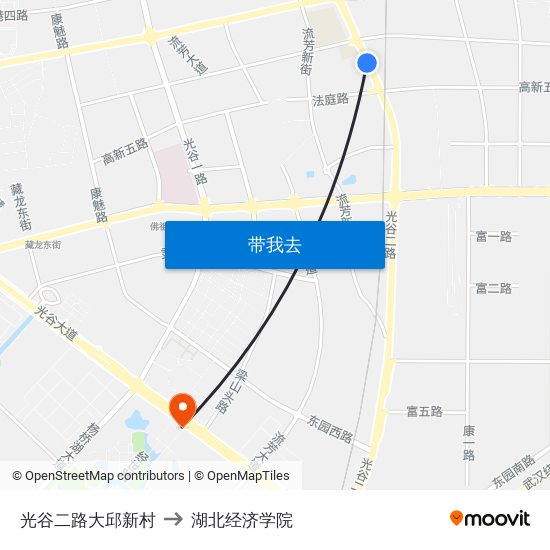 光谷二路大邱新村 to 湖北经济学院 map