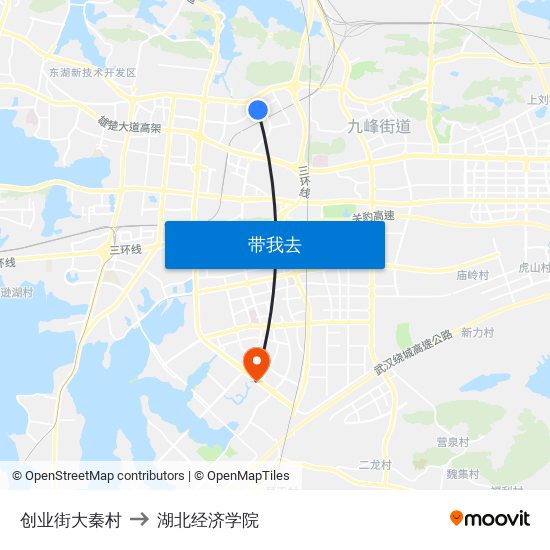 创业街大秦村 to 湖北经济学院 map