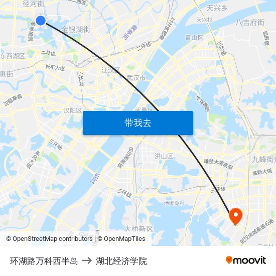 环湖路万科西半岛 to 湖北经济学院 map