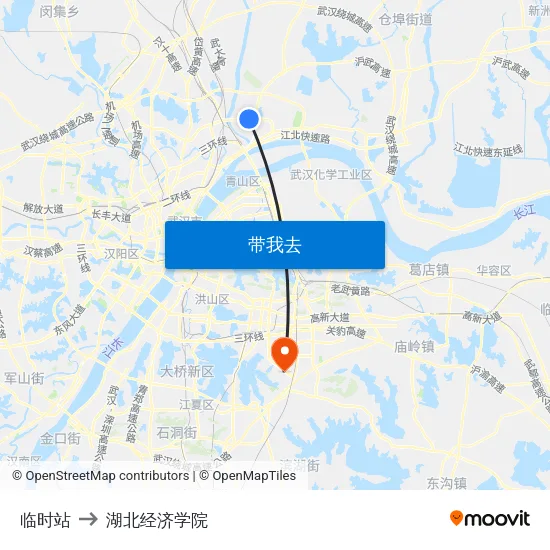 临时站 to 湖北经济学院 map