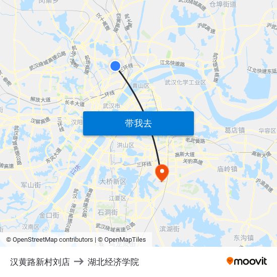 汉黄路新村刘店 to 湖北经济学院 map