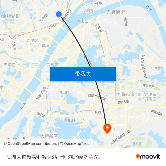 后湖大道新荣村客运站 to 湖北经济学院 map