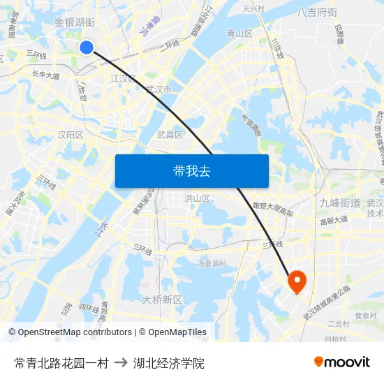 常青北路花园一村 to 湖北经济学院 map