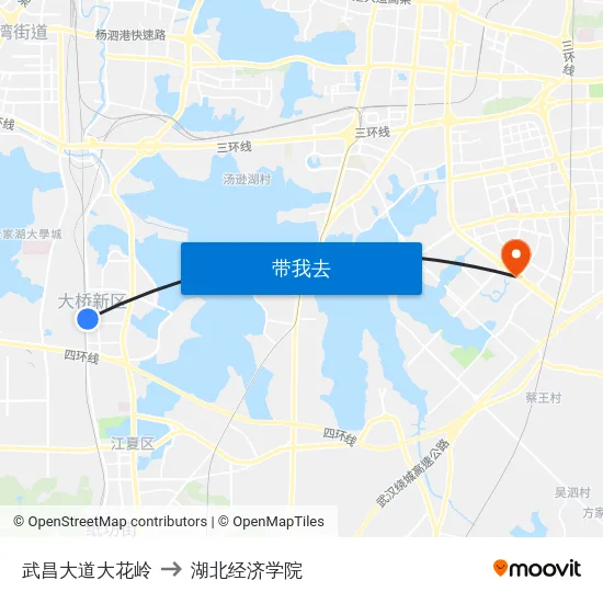 武昌大道大花岭 to 湖北经济学院 map