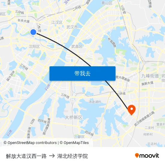 解放大道汉西一路 to 湖北经济学院 map
