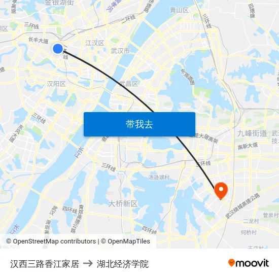 汉西三路香江家居 to 湖北经济学院 map