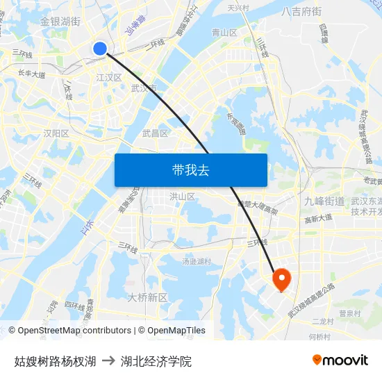 姑嫂树路杨杈湖 to 湖北经济学院 map