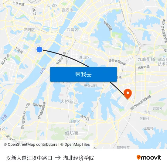 汉新大道江堤中路口 to 湖北经济学院 map