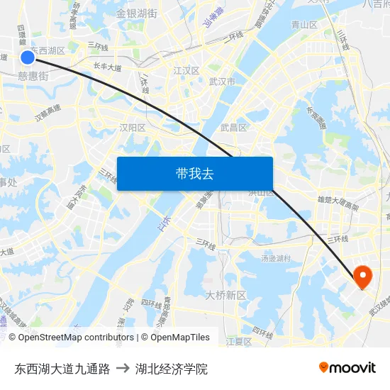 东西湖大道九通路 to 湖北经济学院 map