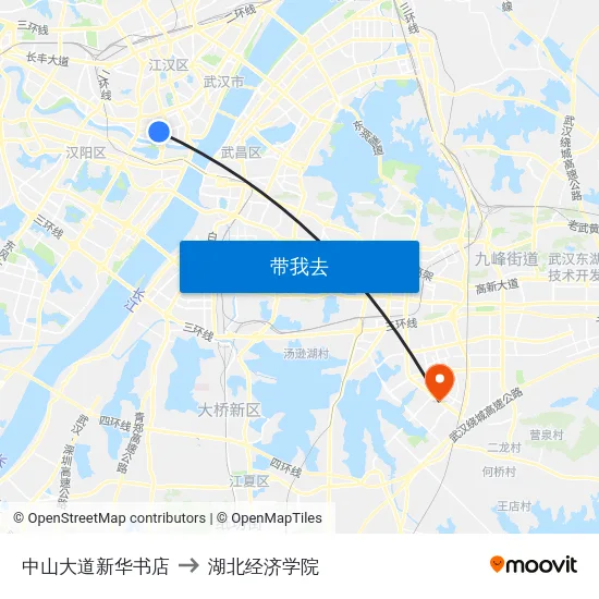 中山大道新华书店 to 湖北经济学院 map