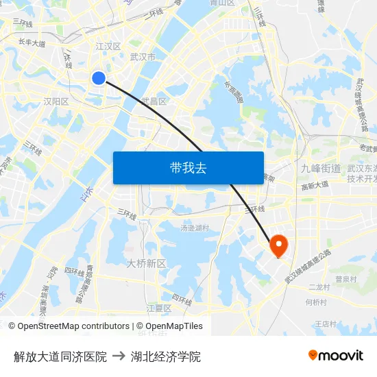 解放大道同济医院 to 湖北经济学院 map