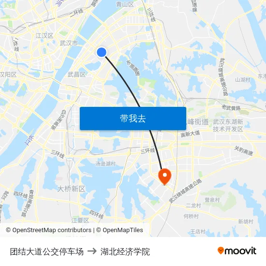 团结大道公交停车场 to 湖北经济学院 map