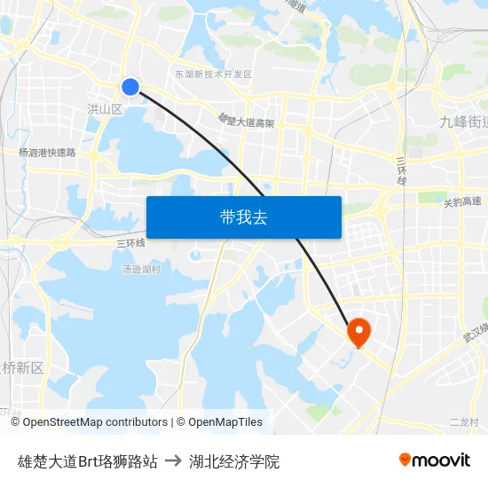 雄楚大道Brt珞狮路站 to 湖北经济学院 map