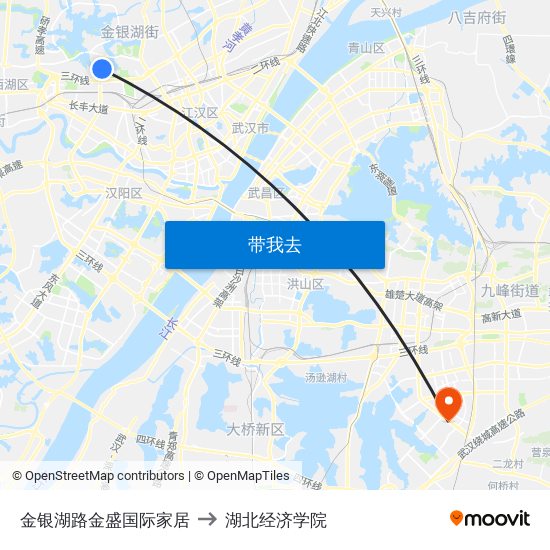 金银湖路金盛国际家居 to 湖北经济学院 map