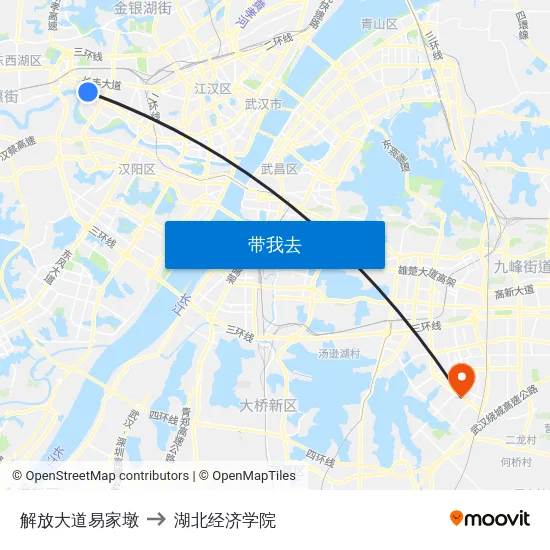 解放大道易家墩 to 湖北经济学院 map