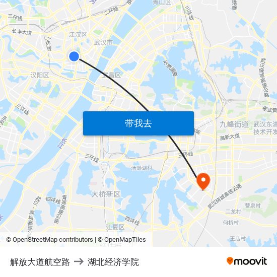 解放大道航空路 to 湖北经济学院 map