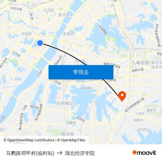 马鹦路邓甲村(临时站) to 湖北经济学院 map