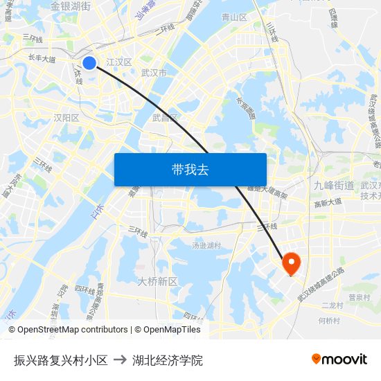 振兴路复兴村小区 to 湖北经济学院 map