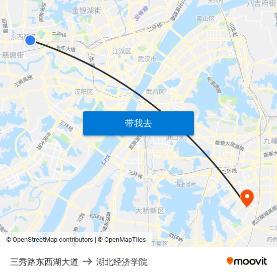 三秀路东西湖大道 to 湖北经济学院 map