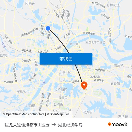 巨龙大道佳海都市工业园 to 湖北经济学院 map