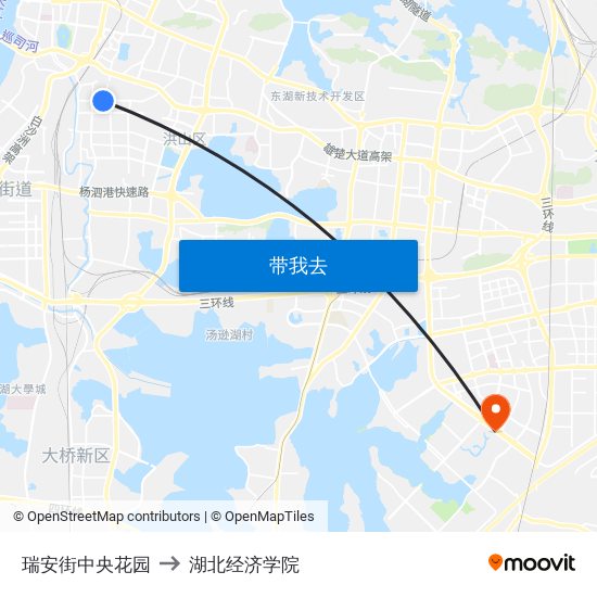 瑞安街中央花园 to 湖北经济学院 map