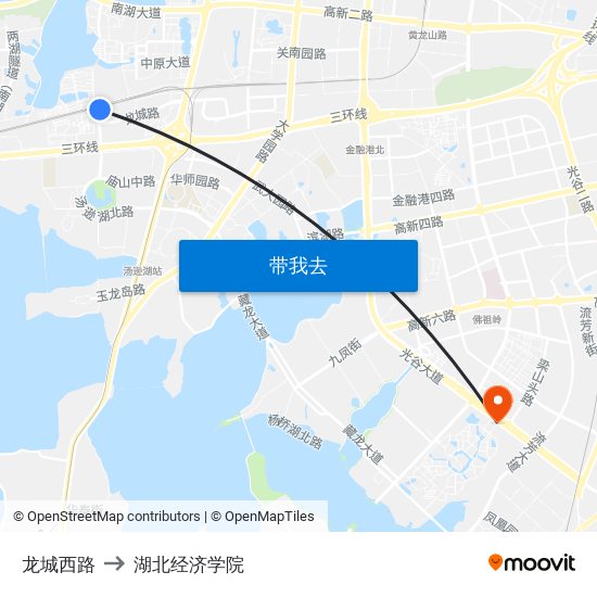 龙城西路 to 湖北经济学院 map