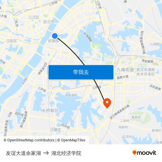 友谊大道余家湖 to 湖北经济学院 map