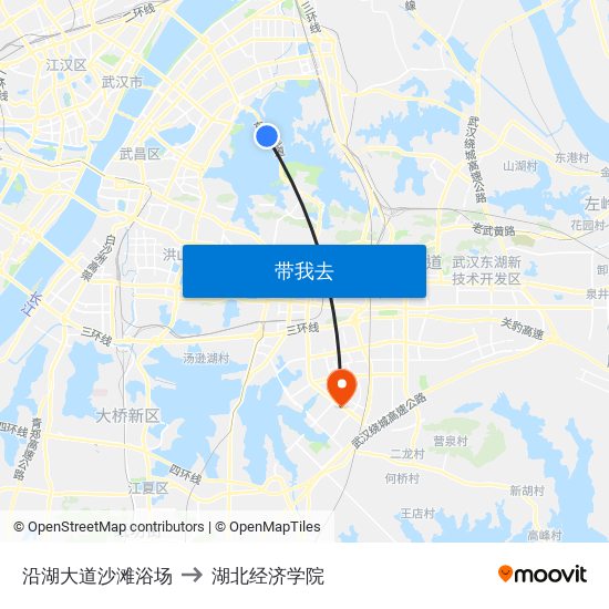 沿湖大道沙滩浴场 to 湖北经济学院 map