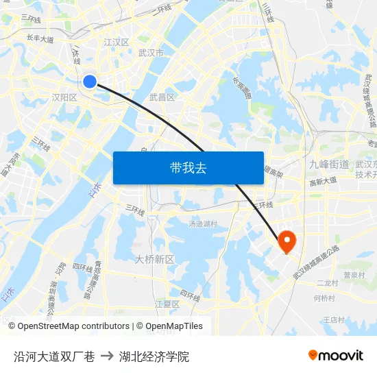 沿河大道双厂巷 to 湖北经济学院 map
