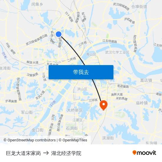 巨龙大道宋家岗 to 湖北经济学院 map